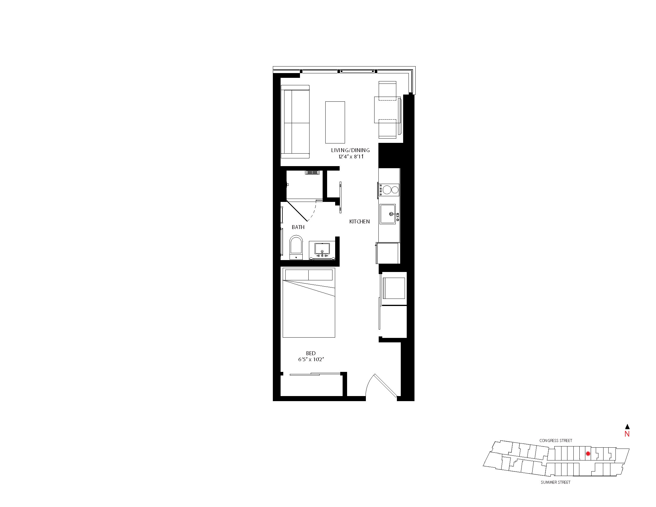 The Metlo Seaport Studio floor plan S-R5 — 399 Congress St luxury apartments Seaport District Boston