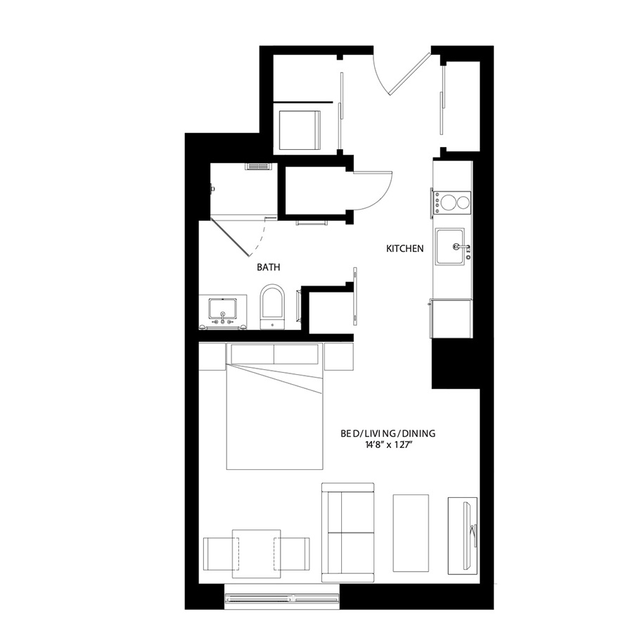 The Metlo Seaport Studio floor plan SPb — 399 Congress St luxury apartments Seaport District Boston