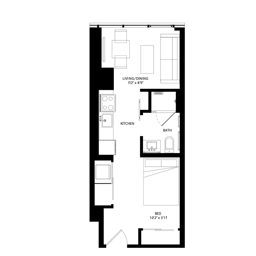 The Metlo Seaport Studio floor plan SR4b — 399 Congress St luxury apartments Seaport District Boston