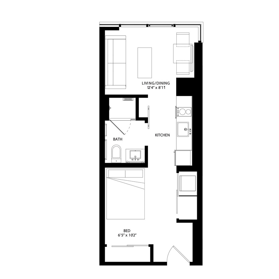 The Metlo Seaport Studio floor plan SR5b — 399 Congress St luxury apartments Seaport District Boston