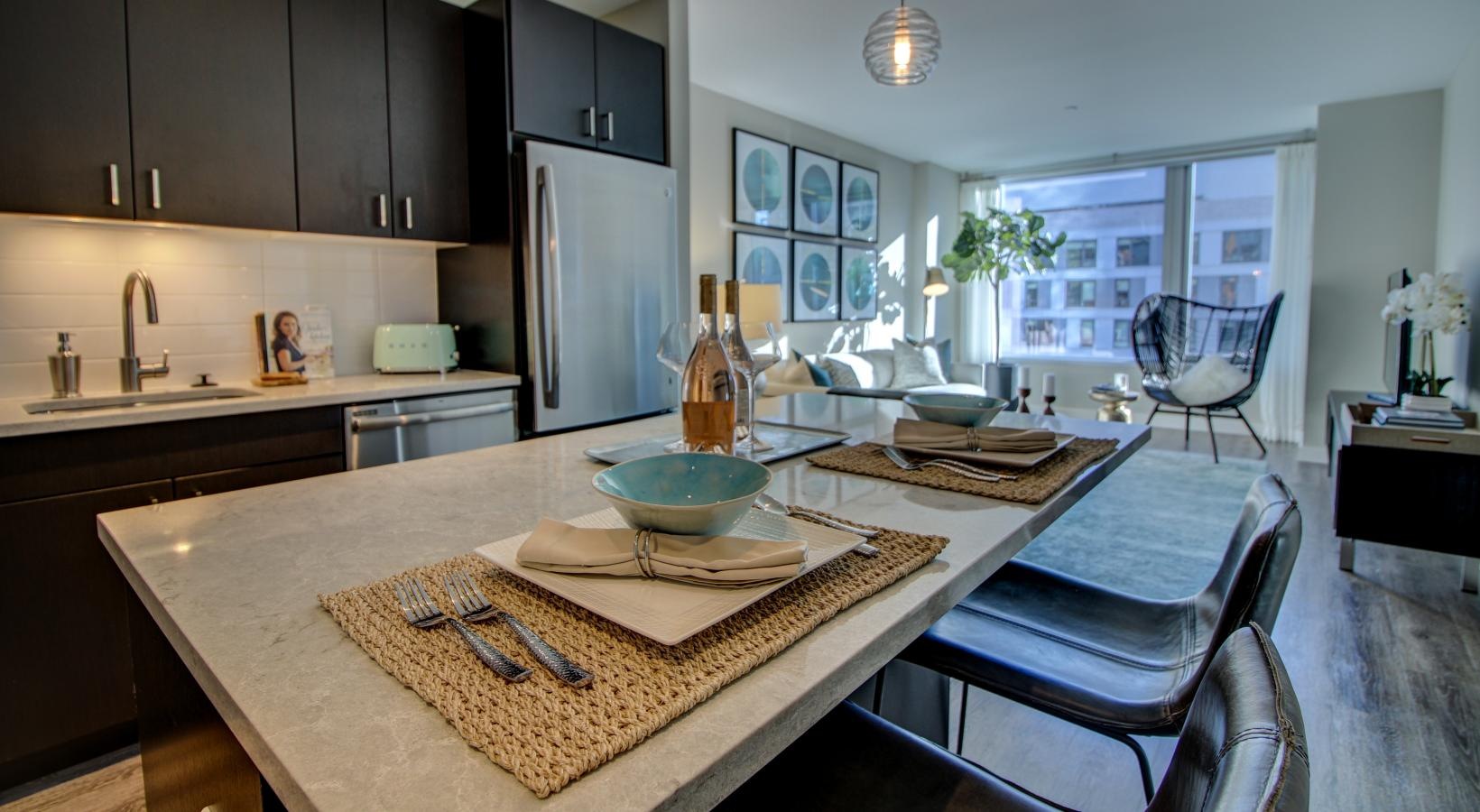 VIA Seaport Boston luxury apartment - Open Kitchen & Dining