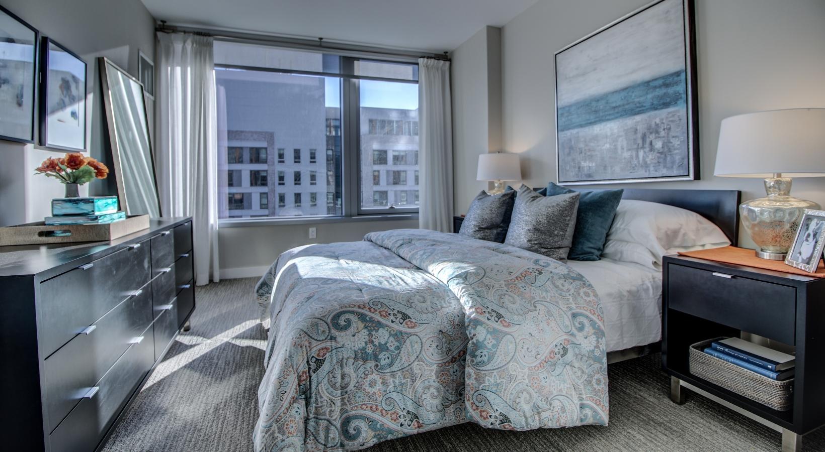 VIA Seaport Boston luxury apartment - Bedroom with City Views