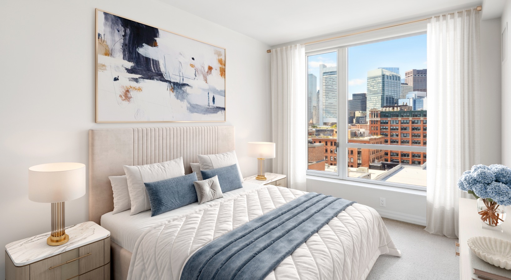 Watermark Seaport Boston luxury apartment - Master Bedroom with City Views