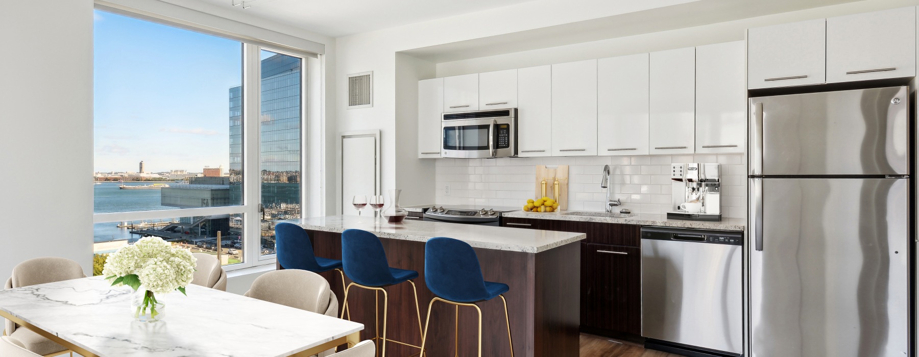 Watermark Seaport Boston luxury apartment - Kitchen with Harbor Views